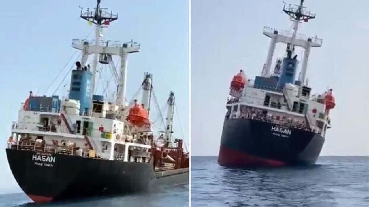 Antalya açıklarında kereste yüklü gemi, yükün kayması sonucunda yan yattı