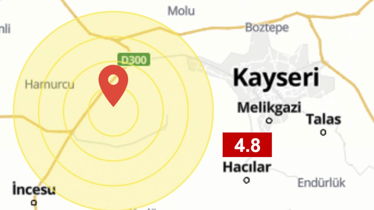 Kayseri'de deprem: Şiddeti 4.8 ölçüldü