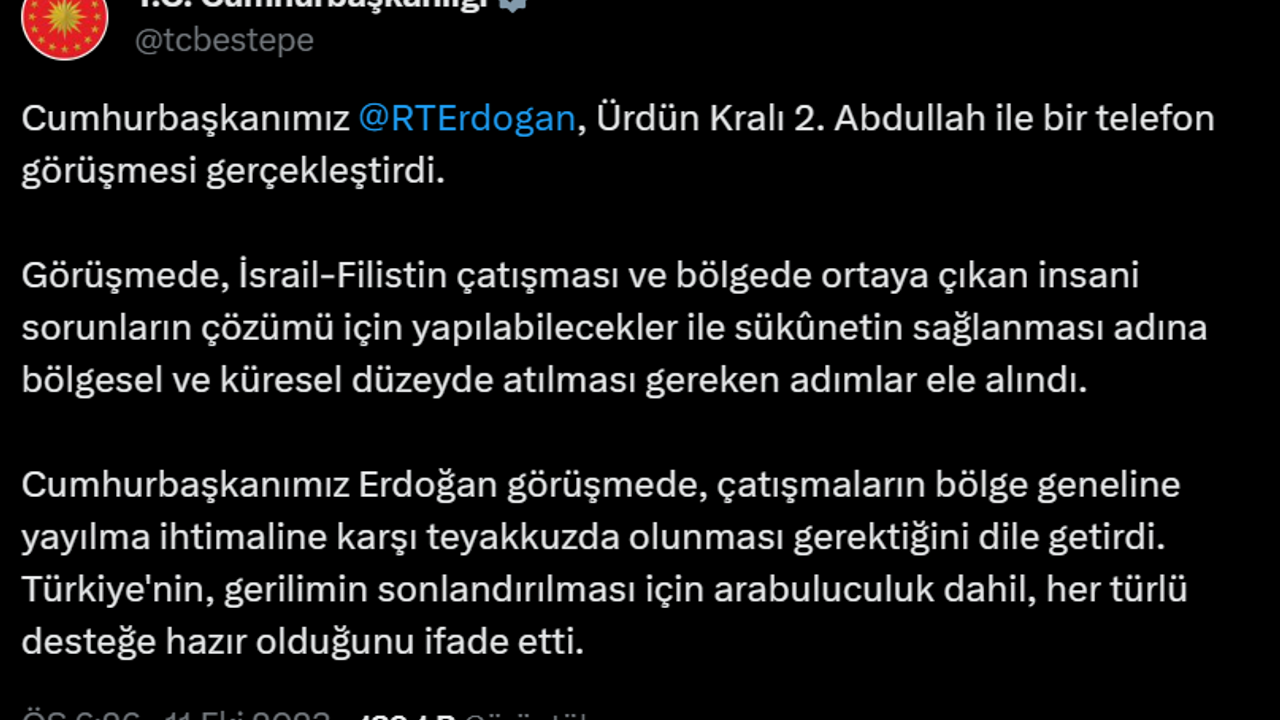 Cumhurbaşkanı  Erdoğan, Ürdün Kralı İle Görüştü!