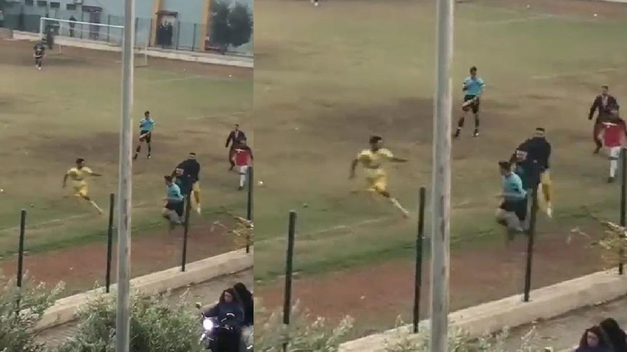 Maç sırasında  futbolcu hakeme saldırdı