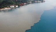 Çamura bulanan İstanbul boğazı havadan görüntülendi