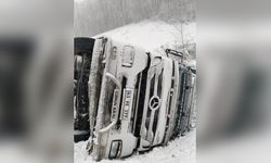 Karla Kaplı Yolda Devrilen TIR'da İki Kişi Yaralandı