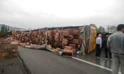 TEM Otoyolu'nda Devrilen TIR Kazası Kameraya Yansıdı