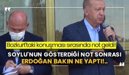 Bozkurt'taki konuşması sırasında not geldi! Soylu'nun gösterdiği not sonrası Erdoğan bakın ne yaptı!..