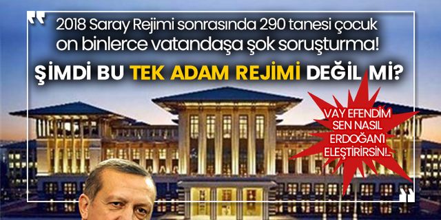 2018 Saray Rejimi sonrasında 290 tanesi çocuk on binlerce vatandaşa şok soruşturma! Vay efendim sen nasıl Erdoğan'ı eleştirirsin!.. Şimdi bu tek adam rejimi değil mi?