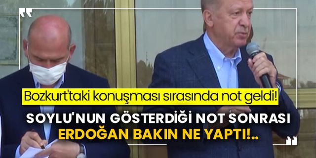 Bozkurt'taki konuşması sırasında not geldi! Soylu'nun gösterdiği not sonrası Erdoğan bakın ne yaptı!..