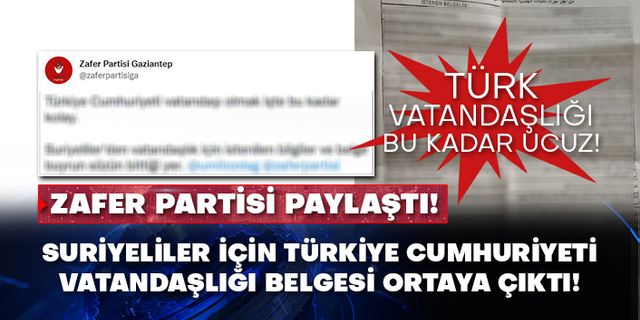 Zafer Partisi paylaştı! Suriyeliler için Türkiye Cumhuriyeti vatandaşlığı belgesi ortaya çıktı!