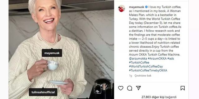 Elon Musk'un annesinden Türk Kahvesi Günü'nde kahveli tanıtım