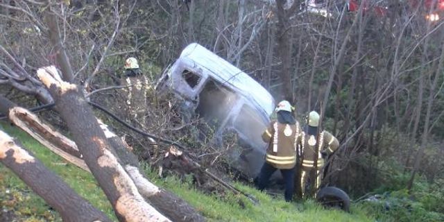 Avcılar'da ağaçlık alana uçan  ticari araç yandı: 1 ölü