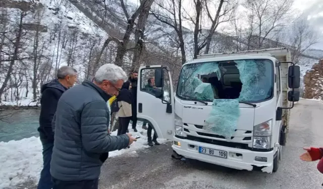 Dağdan kopan kaya kamyonetin içinde canından etti