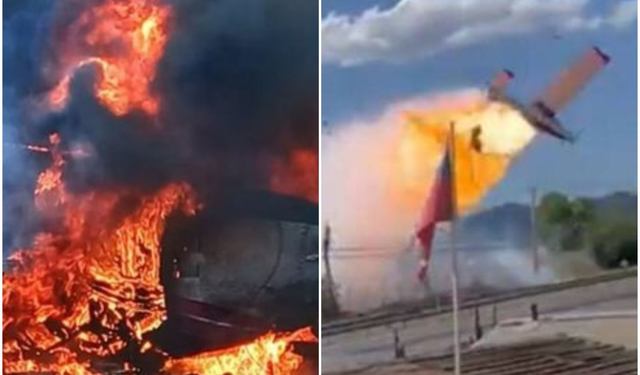 Şili'de yangın söndürme uçağı alev alev yandı
