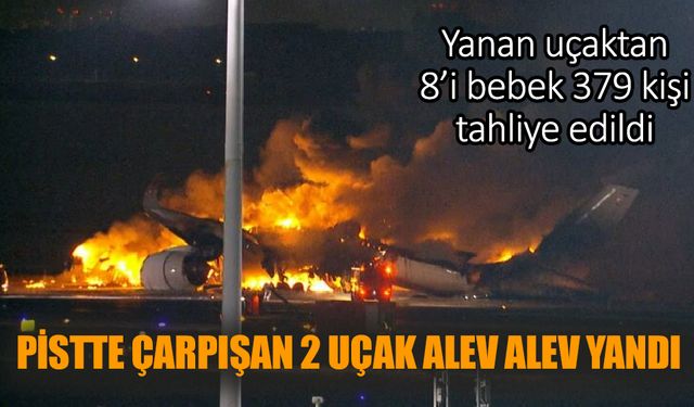 Havalimanına inen yolcu uçağı alev alev yandı
