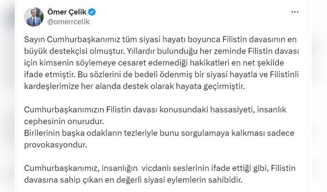 Çelik'ten Filistin Desteği Vurgusu