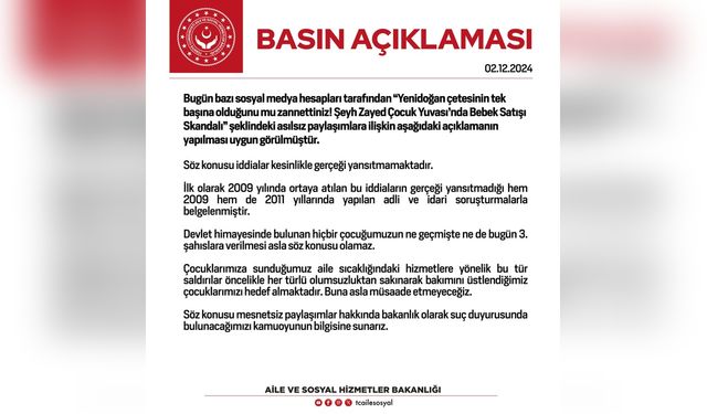 Bebek satışı iddialarına bakanlıktan sert yanıt