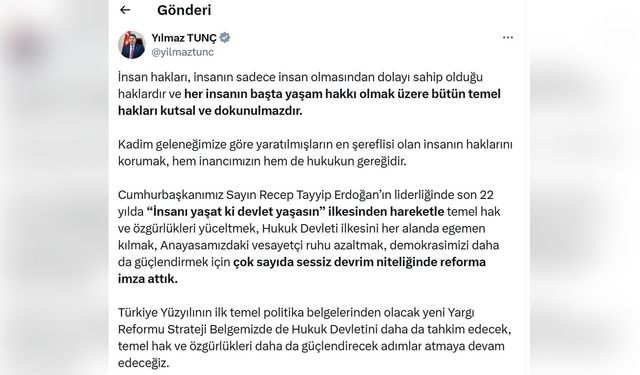 Bakan Tunç'tan Filistin Eleştirisi