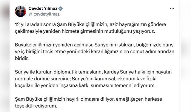 Cumhurbaşkanı Yardımcısı Yılmaz, Şam Büyükelçiliği ile ilgili önemli açıklamalarda bulundu