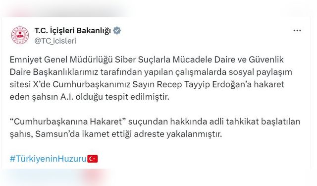 Cumhurbaşkanına Hakaret Eden Şahıs Tutuklandı