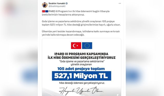 Bakanlık, 105 Projeye Toplamda 527,1 Milyon TL Hibe Sağladı