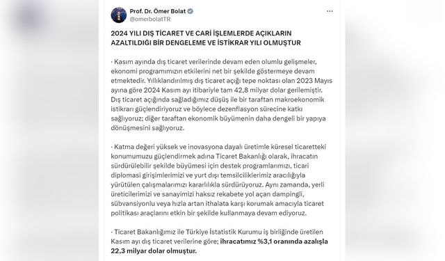 Bakan Bolat'tan 2024 Vurgusu: Dengeleme ve İstikrar Yılı