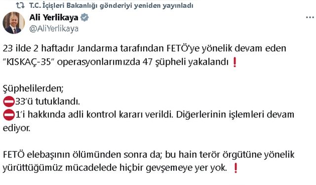 FETÖ'ye Yönelik Geniş Kapsamlı Operasyon: 33 Tutuklama