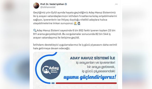 Aday Havuz Sistemi ile 82 Bin İşçi İstihdam Edildi