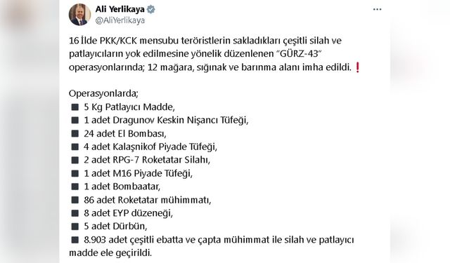 16 İlde PKK/KCK'ya Yönelik Operasyon: 12 Mağara ve Sığınak İmha Edildi