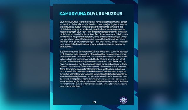 Adana Demirspor'dan 4. Hakem Açıklaması