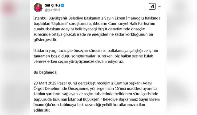 İmamoğlu, CHP'nin Ön Seçim Adayı Olarak Duyuruldu