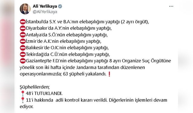 Yedi İlde Suç Örgütüne Yönelik Operasyon: 48 Kişi Gözaltında