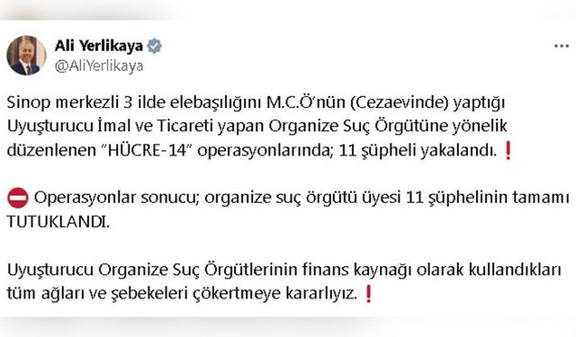 Sinop'ta Suç Örgütüne Yönelik Operasyon: 11 Kişi Tutuklandı