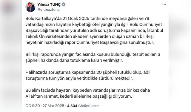 Kartalkaya'daki Otel Yangını Nedeniyle 6 Kişi Daha Tutuklandı