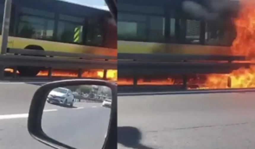 Bakırköy'de metrobüs alev alev yanıyor! Korkutan patlamalar