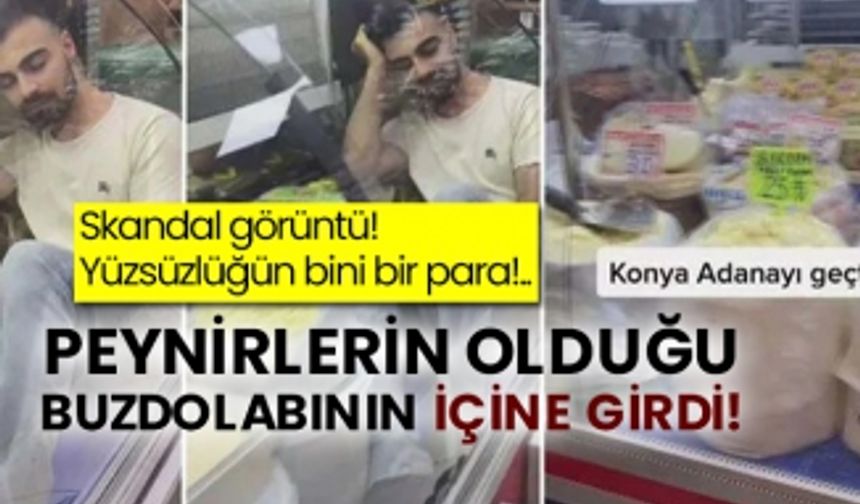 ​​​​​​​Skandal görüntü! Yüzsüzlüğün bini bir para!.. Peynirlerin olduğu buzdolabının içine girdi