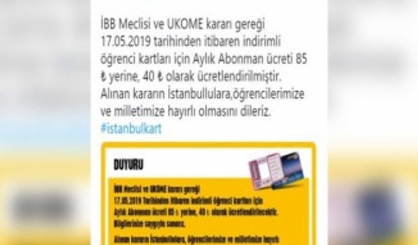 Öğrenci mavi kart indirimi uygulamaya konuldu