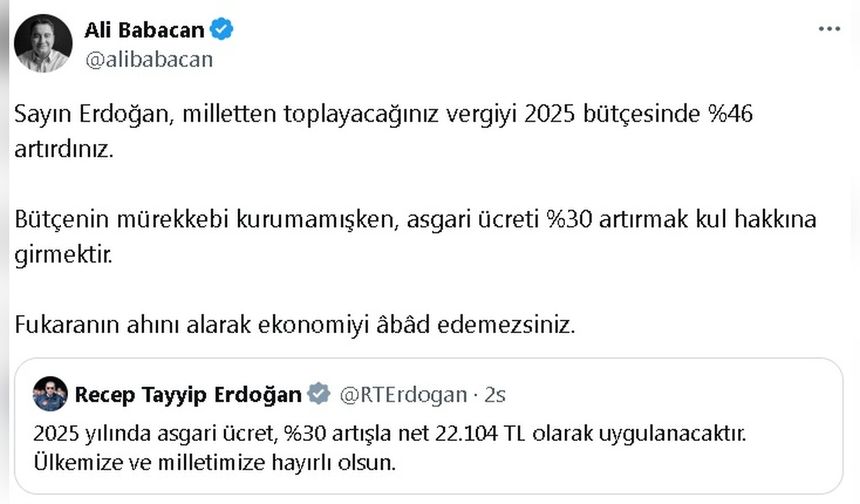 Ali Babacan'dan Asgari Ücret Açıklaması