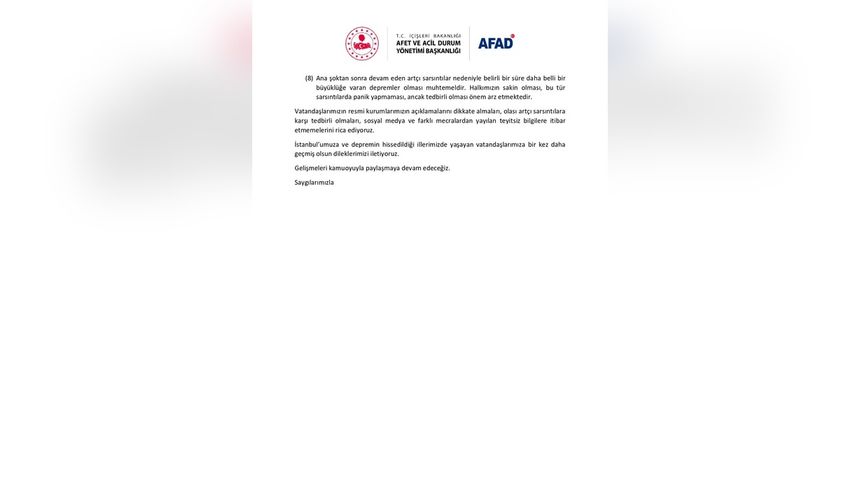 AFAD: Deprem Sonrası 184 Artçı Sarsıntı Kaydedildi