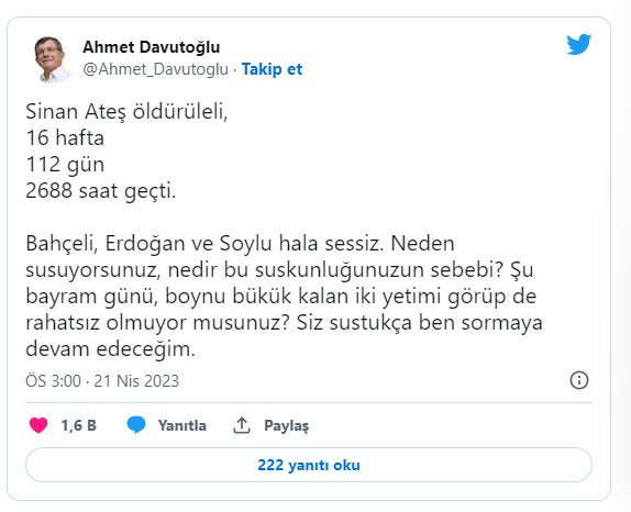 davutoğlu tweet 