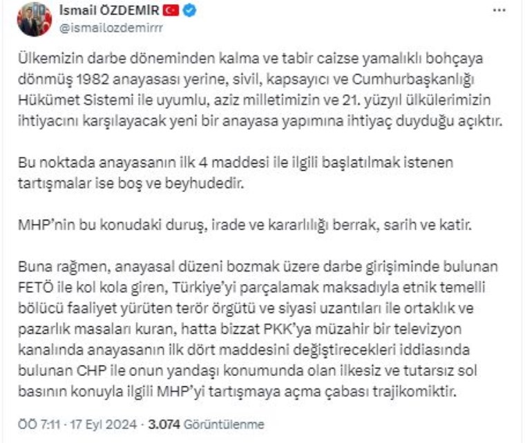 Ismail Özdemir Tweet